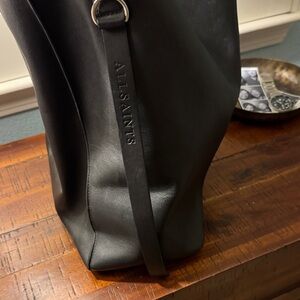 All Saints Black Leather hobo Bag with Embossed Strap